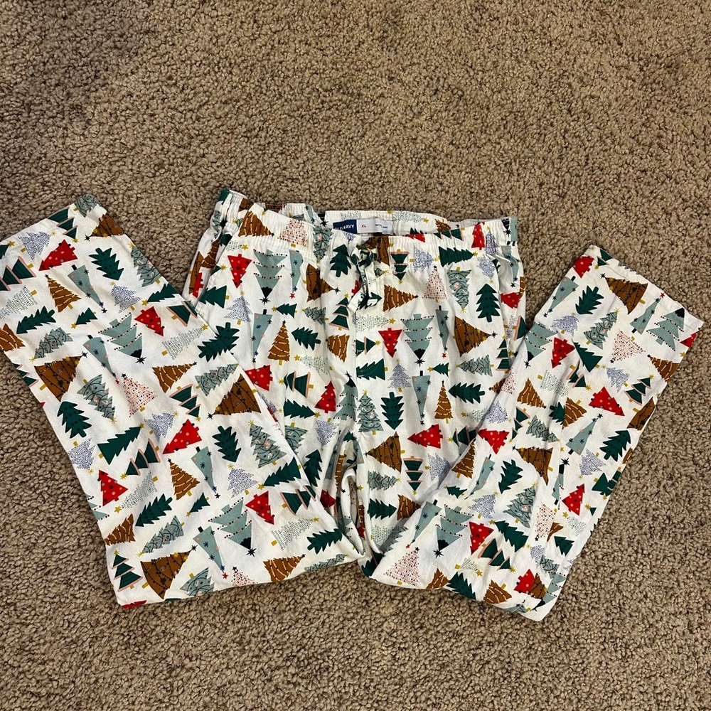 Old Navy Christmas Tree Pajama Pants XL | Holiday Print 100% Cotton